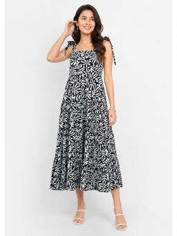 NOBARR - Womens Black Printed Cotton Tiered Midi Dress