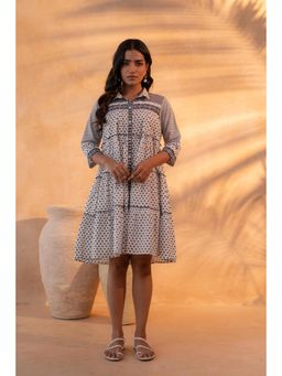 Juniper - Black and White Geometric Printed Cotton Knee Dress