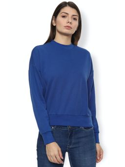 Van Heusen - Women Blue Solid Crew Neck Sweatshirt