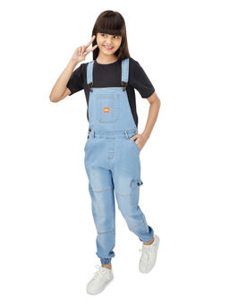 Olele - Full Length Light Blue Denim Dungaree with Elastic Bottom Hem