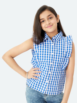 Olele - Regina Ruffled Blue Checks Shirt