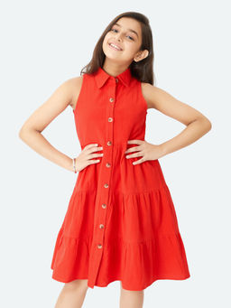 Olele - Stella Red Cotton Linen Dress