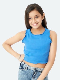 Olele - Girls Cotton Solid Crop Top - Blue