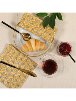 RATAN JAIPUR - Mustard Cotton Printed Napkin Set of 6