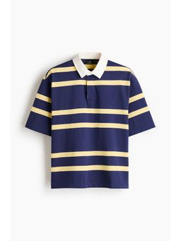 H&M - Men Blue Loose Fit Cotton Polo T-Shirt
