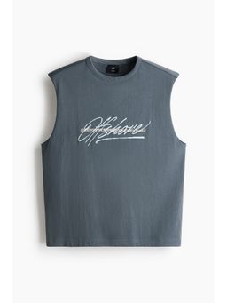 H&M - Men Grey Loose Fit Printed Vest Top