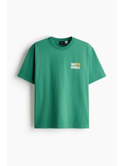 H&M - Men Green Loose Fit Printed Cotton T-Shirt