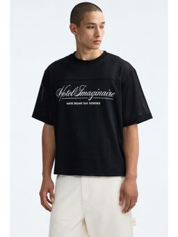 H&M - Men Black Oversized Fit Printed Mesh T-Shirt