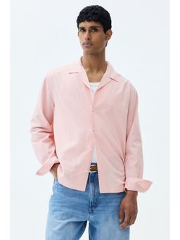 H&M - Men Pink Relaxed Fit Linen-Blend Resort Shirt