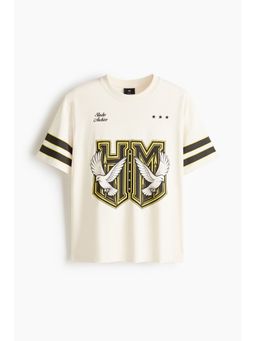 H&M - Men White Relaxed Fit Printed Cotton T-Shirt