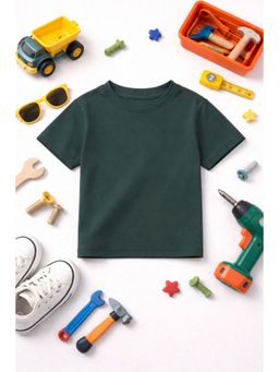 The Fit Theory - Green Short Sleeves Solid Round Neck T-Shirt