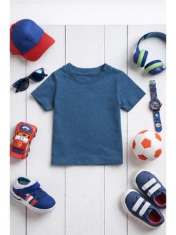 The Fit Theory - Blue Short Sleeves Solid Round Neck T-Shirt