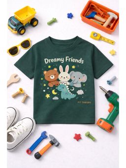 The Fit Theory - Green Short Sleeves Printed T-Shirt