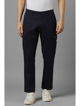 Louis Philippe - Men Navy Blue Slim Fit Solid Flat Front Casual Trouser