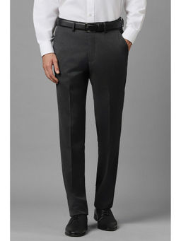Louis Philippe - Men Black Slim Fit Textured Flat Front Formal Trouser