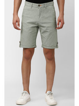 Peter England - Men Green Textured Regular Fit Casual Shorts