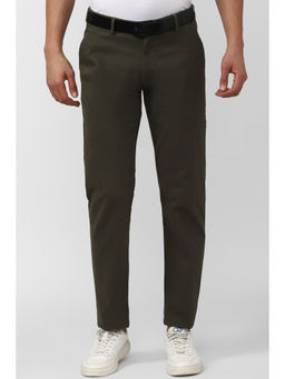Peter England - Men Olive Solid Super Slim Fit Casual Trouser