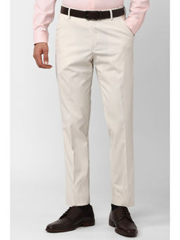 Peter England - Men Cream Solid Slim Fit Formal Trouser