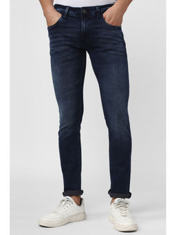 Peter England - Men Navy Blue Dark Wash Low Skinny Fit Jeans