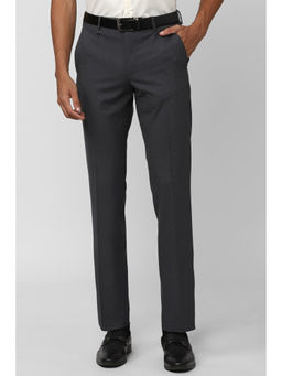 Van Heusen - Men Grey Textured Slim Fit Formal Trouser