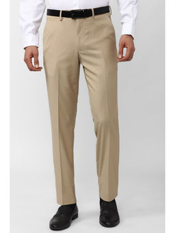 Van Heusen - Men Beige Solid Slim Fit Formal Trouser