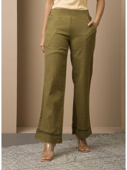 Lakshita - Green Cotton Linen Classic Fit Pant for Women