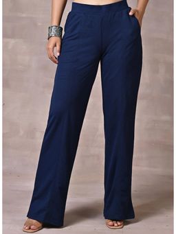 Lakshita - Navy Blue Solid Plain Pant with Side Insert Pocket