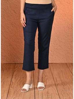 Lakshita - Navy Blue Cotton Linen Relaxed Fit Pant for Women