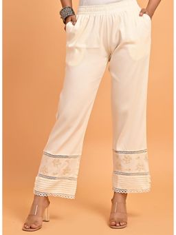 Lakshita - Ivory Embroidered Relaxed Fit Pant for Women