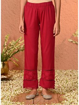 Lakshita - Red Embroidered Relaxed Fit Pant for Women
