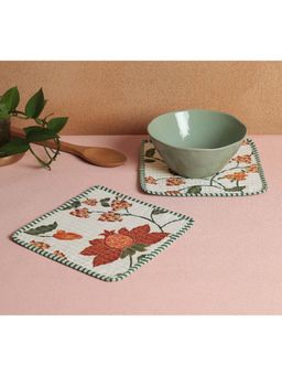 India Circus by Krsnaa Mehta - White Blushed Orchard Quilted Trivets (Pack of 2)