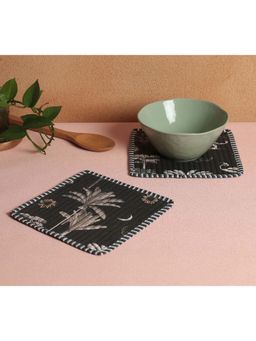 India Circus by Krsnaa Mehta - Black Animalia Creations Quilted Trivets (Pack of 2)