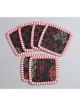 India Circus by Krsnaa Mehta - Black Enchanting Mirage Quilted Coasters with Pouch (Pack of 6)