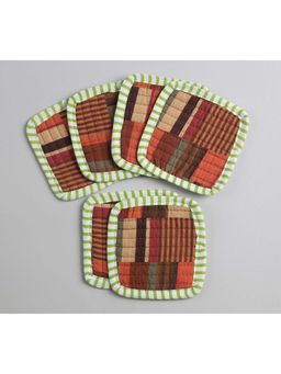 India Circus by Krsnaa Mehta - Multi-Color Horizontal Hues Quilted Coasters with Pouch (Pack of 6)