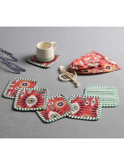 India Circus by Krsnaa Mehta - Pink Malocchio Stare Quilted Coasters with Pouch (Pack of 6)
