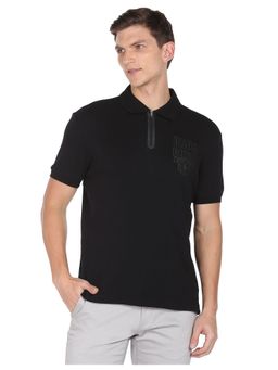 U.S. Polo Assn. Denim Co. - Men Black Brand Print Cotton Polo T-Shirt