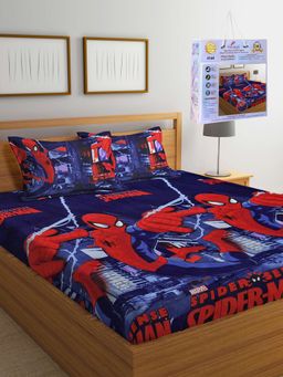 FABINALIV - Multicolor Cartoon Print Cotton Blend King Fitted Double Bedsheet with 2 Pillow Covers