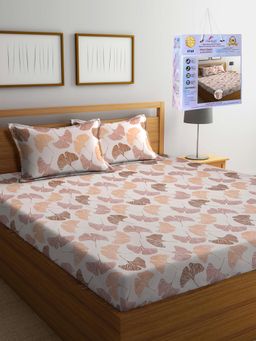 FABINALIV - Multicolor Floral Cotton Blend King Fitted Double Bedsheet with 2 Pillow Covers