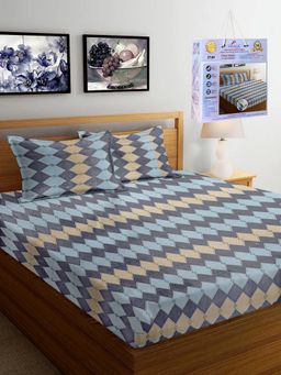 FABINALIV - Multicolor Geometric Cotton Blend King Fitted Double Bedsheet with 2 Pillow Covers