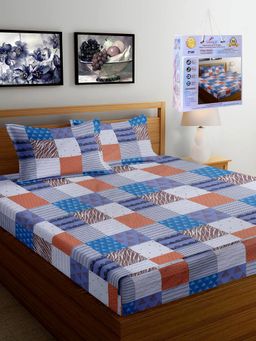 FABINALIV - Multicolor Geometric Cotton Blend King Fitted Double Bedsheet with 2 Pillow Covers