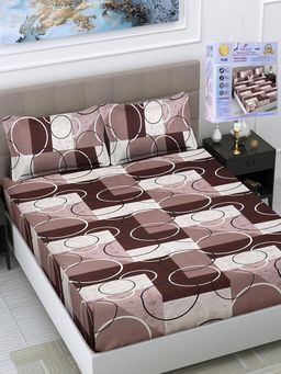 FABINALIV - Multicolor Geometric Cotton Blend King Fitted Double Bedsheet with 2 Pillow Covers