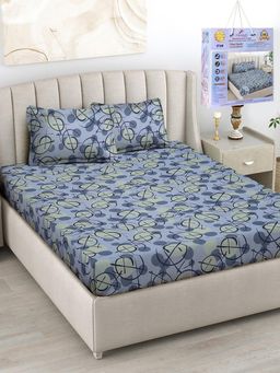 FABINALIV - Multicolor Abstract Cotton Blend King Fitted Double Bedsheet with 2 Pillow Covers