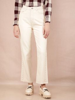 CRIMSOUNE CLUB - Womens Beige Flared Leg 100% Cotton Jeans