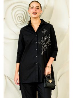 AAREIN - Black Zari Embroidered Cotton Longline Shirt