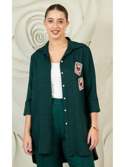 AAREIN - Bottle Green Ace Embellished Longline Shirt