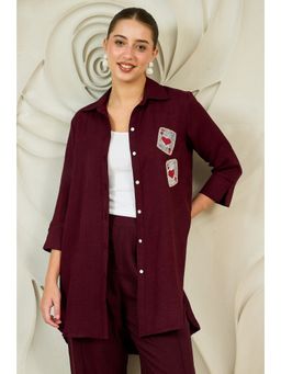 AAREIN - Maroon Ace Embellished Longline Shirt