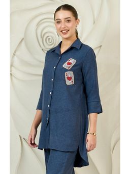 AAREIN - Blue Ace Embellished Longline Shirt