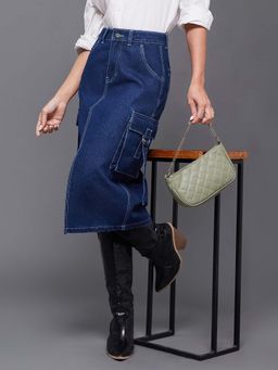 Miss Chase - Women Blue Denim Midi Skirt