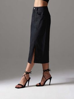 Miss Chase - Women Black Denim Midi Skirt