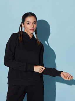 Kica - Ease In Black Fleece Hoodie With Kangaroo Pockets For Yoga/dance/lounge